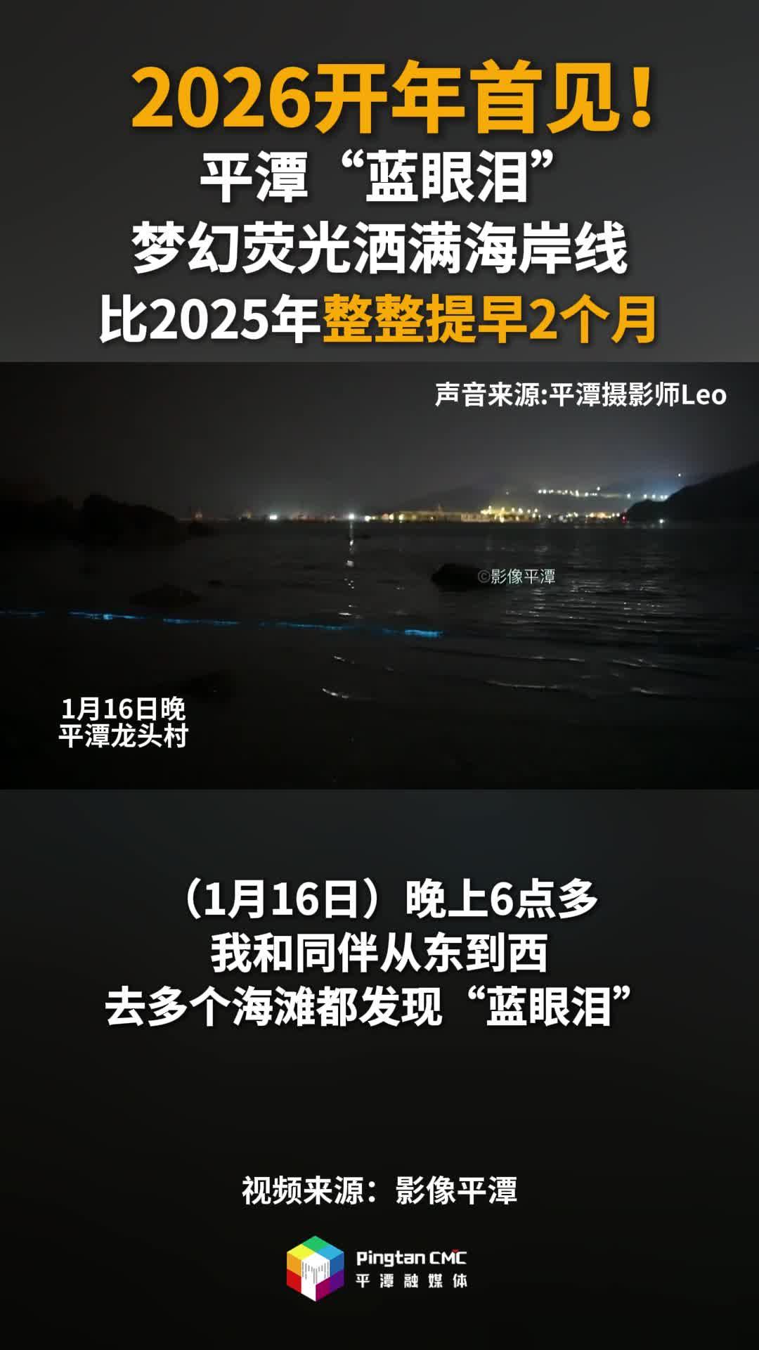2026开年首见！整整提早两个月！平潭“蓝眼泪”梦幻荧光洒满海岸线！